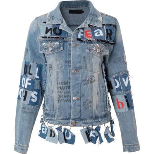 2021 spring and autumn clothing female new letters denim jacket rivet hoop fashion punk style cool girl short cowboy jacket y941