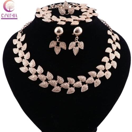 CYNTHIA Fine Women Jewelry Sets Tree Leaf Necklace Earrings Ring Bracelet Party Gift Gold Color Wedding Dress Accessories