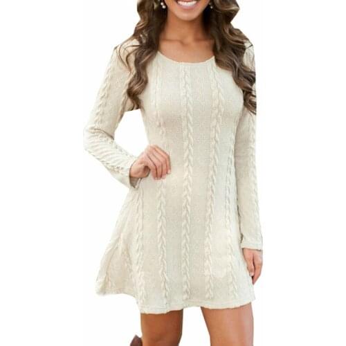 New Autumn Dress Women Long Sleeve Round Collar Solid Color Ladies Knitted Sweaters Winter Mini Dresses Vestidos 2019