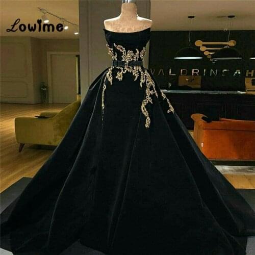 Elegant Black Evening Dresses 2019 Robe De Soiree Arabic Celebrity Party Gown Dubai Moroccan Kaftan Prom Dress Custom Prom Dress