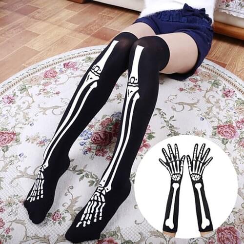 1 Pair Halloween Stockings with Skeleton Skeleton Pattern Thigh High Long Stockings Costume,Women Stocking for Cosplay Parties