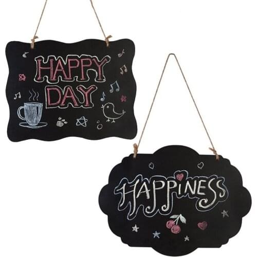 2pcs Wooden Double Sided Hanging Chalkboard Signs Erasable Blackboard Creative Message Board & Jute Rope for Wedding Party Decor