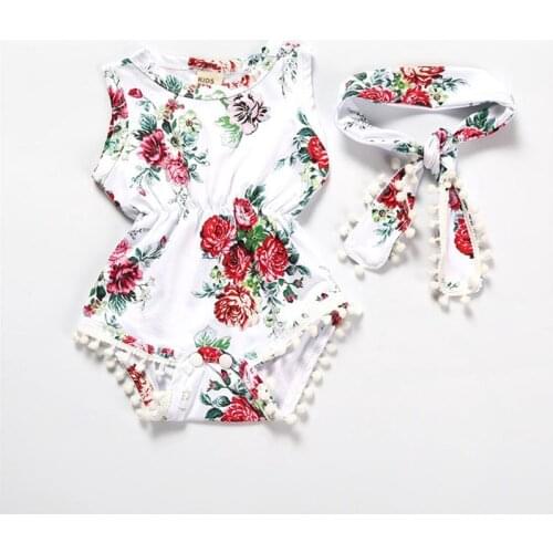 2020 2 Pcs New Models Girls Sleeveless Printing Belt Fringed Hajama Climbing Suit + Hairband Set Baby Romper Jumpsuit