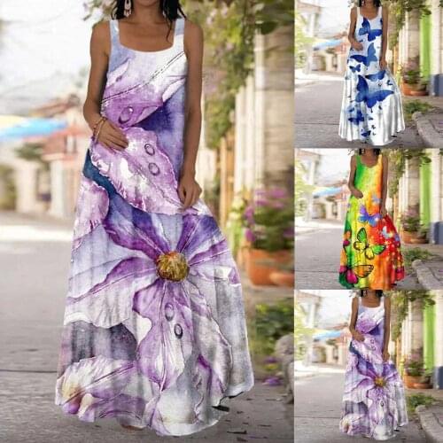 2021 Floral Boho Dress Long Dress Summer Clothes For Women Sexy Sleeveless Ladies Bech Dresses Plus Size Maxi Dresses vestidos