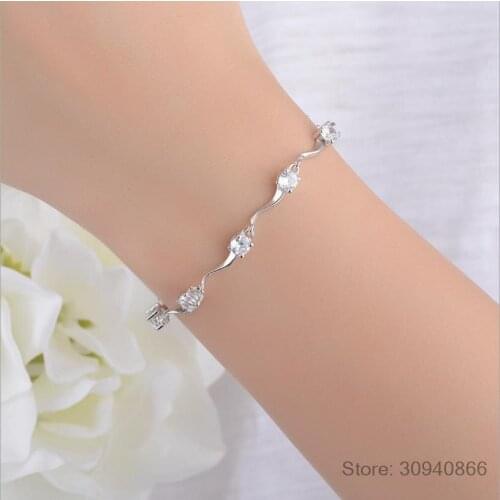 2021 Hot Sale Women 925 Sterling Silver Bracelets Jewelry Charm Female Crystal Stones Lady Lovers Christmas Gift Bijoux