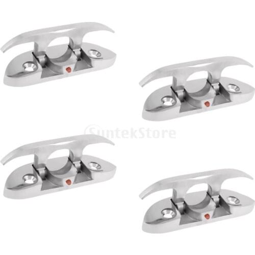 4Pcs Folding Cleat Mount Mooring Deck Cleat Dock Cleat Anchor Cleat High Polished 316 Marine Grade Stainless Steel Boat Hardware