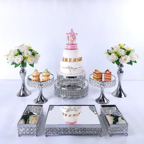 8-14pcs Silver Metal Cake Stand Round Wedding Birthday Party Dessert Cupcake Pedestal Display Plate Home Decor