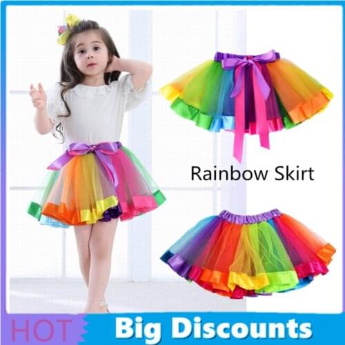 Children Princess Skirt 1-8 Years Old Rainbow Mini Dress Fashion Cute Dancing Party Multicolor Fluffy Pettiskirt Suitable