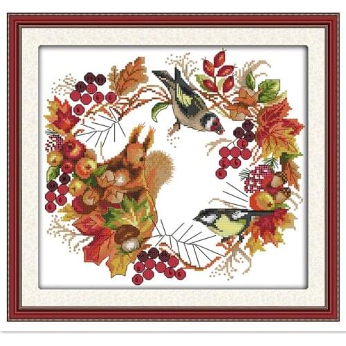 Joy Wreath Wall Decoration Dmc Embroidery Floss Printed Cross Stitch Embroidery Bird Animal Cross Stitch