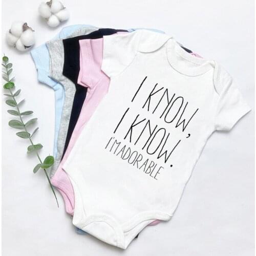 I Know I Know I'm Adorable Cotton Baby Bodysuit Short Sleeved Newborn Boys Girls Clothes Cute Jumpsuit 0-24M 5 Colors