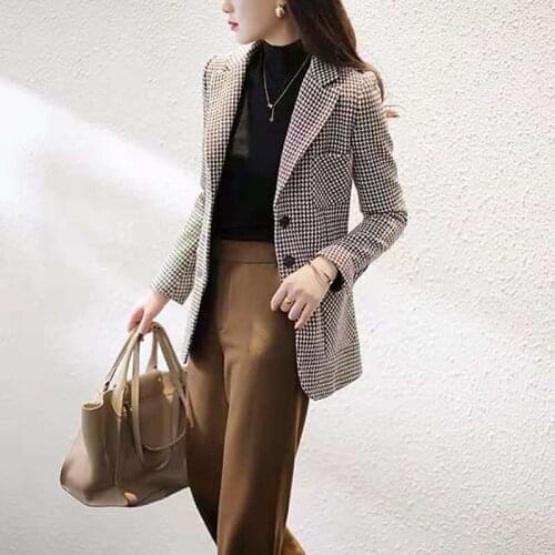 2021 Spring And Autumn New Mid Long Korean Large Size Versatile Slim Jacket Womens Plaid Coat
