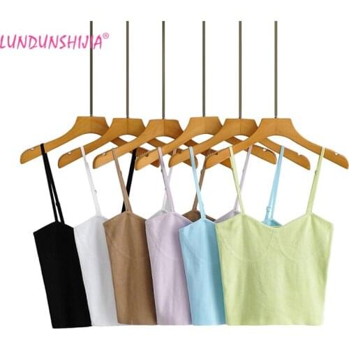 LUNDUNSHIJIA 2021 Summer Fashion Tube Tops Women Solid Color Slim Knitting Camisole Ladies Vest Singlets 6 Colors