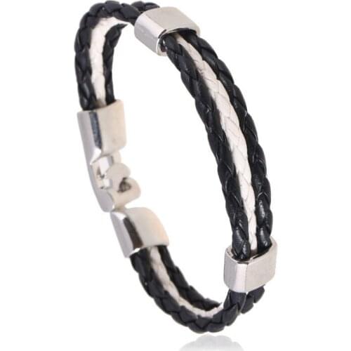 Fashion Casual Multi-layer Braided Leather Cuff Bracelet Simple Black Charm Wrap Wristbands Biker Bangle Punk Women Men Jewelry