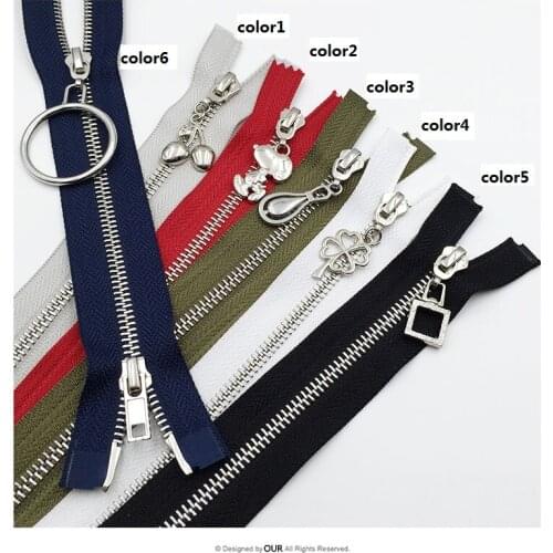 #5 metal zipper for sewing Detachable zipper with double sliders for down jacket coat 80cm 100cm 120cm 2pcs/lot white black zip