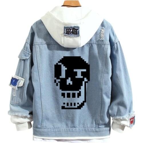 Goth Skull hoodie Men Denim Jacket Cosplay Jeans Autumn Hooded Sweatshirt Outwear Coat Halloween Top