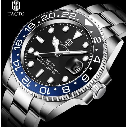 Gmt Mens Watch 2021 Top Selling Luxury Brand TACTO Sports Watches Fashion Japan Quartz Wristwatch Blue Bezel Waterproof 40mm