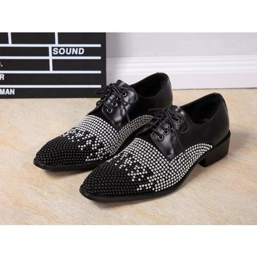 Pointed toe Loafers Men Moccasins Smoking Slippers Crystals Mens Dress Shoes Wedding Party Casual Shoes