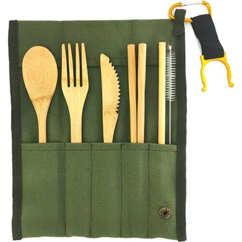 Bamboo Cutlery Set Reusable Eco Friendly Wooden Dinnerware Outdoor Portable Tableware Set Spoon, Fork, Knife,Flatware 6pcs