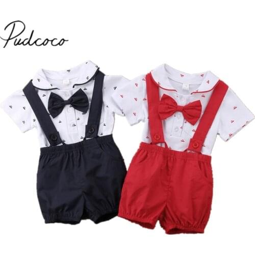 2018 Brand New Gentalman Newborn Kid Baby Boy Outfit Clothes Jumpsuit Bodysuit+Pants Overall 2Pcs Set Children Summer Clothing