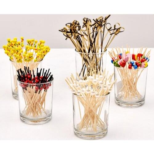 Disposable fruit stick bamboo quality colorful knot string 100 pcs cocktail decorative