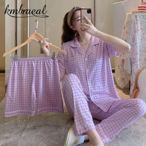 Pajama Set Women Korean Style cartoon Simple Ins Loose Tops 0-neck Short Sleeve Basic Homewear Students Lounge 3 Piece plus size