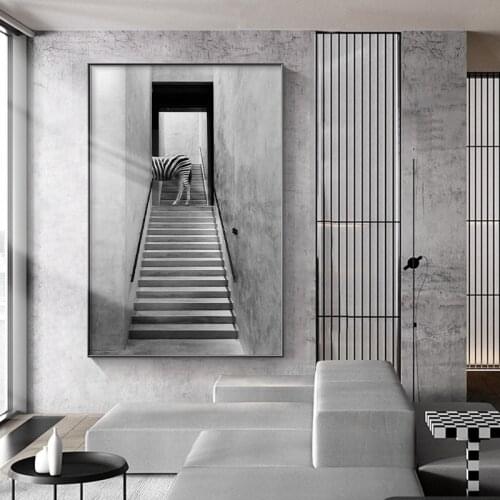Modern black n white animal in building Canvas Painting posters and print unique wall art Pictures for Living Room Bedroom aisle