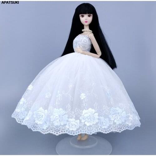 White Blue Flower Handmade Wedding Dress For Barbie Doll Clothes Party Gown Outfits 1/6 Dolls Accessories Kids Toys DIY