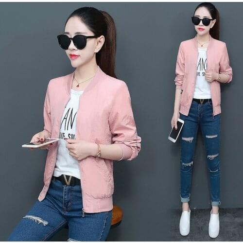 Womens Baseball Jackets Autumn Causal Stand Neck Long Sleeve Windbreaker Coats Solid Loose Zippered Short Jacket Tops Plus Size