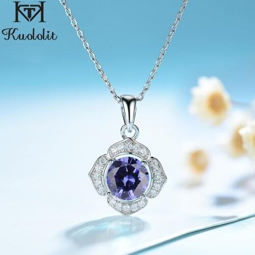 Kuololit Tanzanite Gemstone Solid 925 Sterling Silver Pendants Necklaces For Women Wedding Engagement Jewelry Anniversary Gift