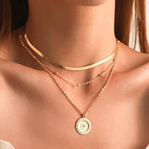 New Arrival Multilayer Bead Pendant Necklace Collier Femme Gold Silver Color Long Chain Choker Necklace Collar Jewelry