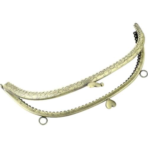 10Pcs DIY Bronze Tone Heart Coins Purse Clutch Lock Arc Metal Frame Kiss Clasp Handbag Handle Making 25x11cm