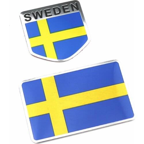 2Pcs Aluminum Sweden Flag Car Styling Sticker Emblem Decal Badge For SE Cars Body Window Door for Volvo V70 XC60 S60 V60 V40