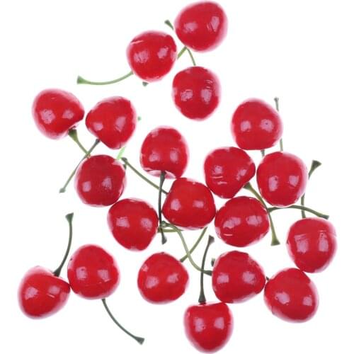 20Pcs/lot 2.5cm Mini Fake Plastic Fruit Small Berries Artificial Flower Red Cherry For Kids Funny Kitchen Toys