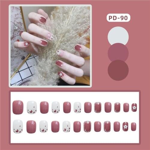 High Quality 24pcs Floral Printed Nail Patch Glue Type Removable Short Paragraph Fashion Manicure Save Time Fake Nail Patch
