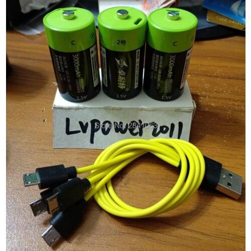 3PCS C size 3000MAH Lipo lithium polymer ZNTER battery 1.5V C rechargeable batteries + 1pcs USB cable cell for gas cooker oven