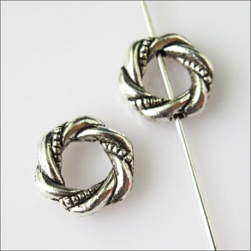 35Pcs Antiqued Silver Color Round Circle Spacer Beads Frame Charms 11.5mm