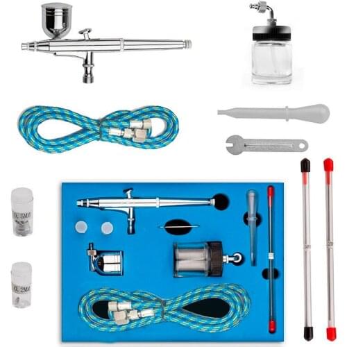 Double-action Trigger Air brush Kit 0.2mm/0.3mm/0.5mm Needle AirBrush Spray Gun for body Paint Tattoo Art Nail painting SP134KT