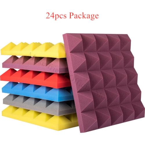 24Pcs 25x25x5cm Studio KTV Acoustic Soundproof Foam 5 Pyramid Sound Absorption Treatment Panel Tile Wedge Protective Sponge