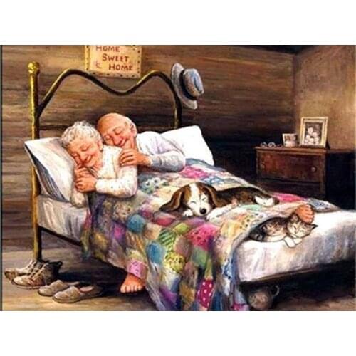 5D DIY Diamond Painting Old Couple Cross Stitch Kit Full Square Diamond Embroidery Cartoon Mosaic Picture of Rhinestones Decor