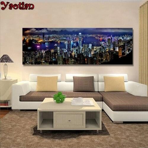 Yaotian Diamond Painting Hong Kong City Night Scene Cross Stitch Mosaic Diamond Embroidery Full Square Round Home Decor