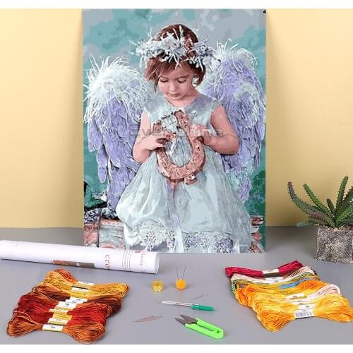 Angel Religion Printed Fabric 11CT Cross Stitch Embroidery Set DMC Threads Handicraft Painting Hobby Knitting Gift Different