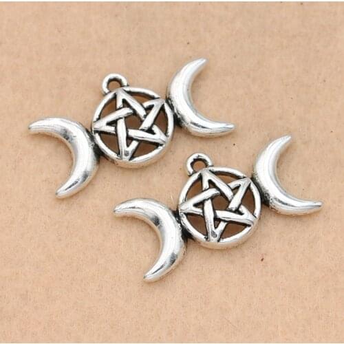 5pcs Antique Silver Plated Triple Moon Symbol Star Charms Pendants Jewelry Making Bracelet DIY Jewelry Findings 30x16mm