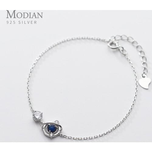 Modian Hot Sale 925 Sterling Silver Blue Crystal Planet Chain & Link Bracelets For Women Fashion Wedding Korea Style Jewelry