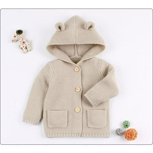 Winter Baby Boys Girls Knitted Cardigan Jackets Outfits Warm Autumn Infant Kids Sweaters Long Sleeve Hooded Coat Kids Clothing