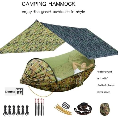 Outdoor Hammock for Travel Camping Hiking Garden Hammock 2 Person Portable Hammock Sleep Swing with Mosquito Net Rain Fly Tarp