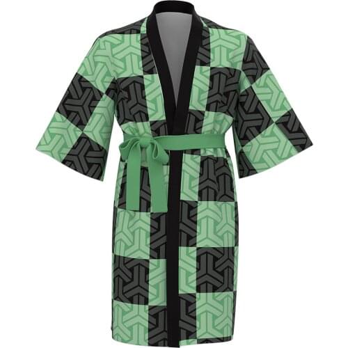 Kids Children Anime Bathrobe Demon Slayer Kamado Tanjirou Cosplay Costume Long Bath Robe Sleepwear Outfits
