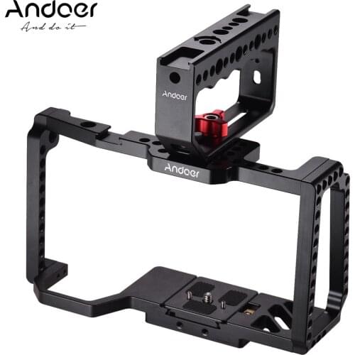 Andoer Camera Cage with Top Handle Grip Video Film Making Cold Shoe Mount 1/4 Inch 3/8 Inch Screw Holes Quick Release for Camera