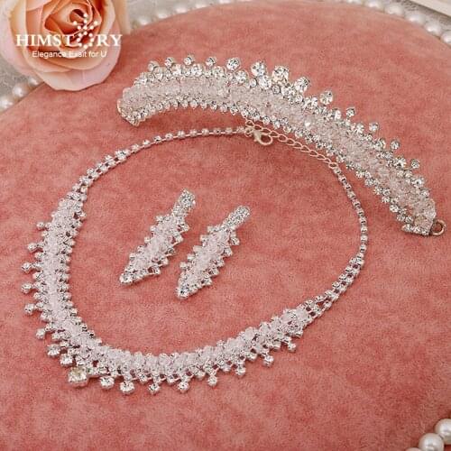 Handmade 3pcs Jewelry Set Wedding Crystal Bridal Hair Combs Crown Necklace Earring set Bridal Wedding Jewelry Accessories Set
