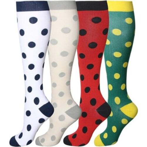 Autumn Winter Compression Socks Unisex Nylon Outdoor Sports Long Tube Running Socks Happy Dot Stockings Prevent Varicose Veins