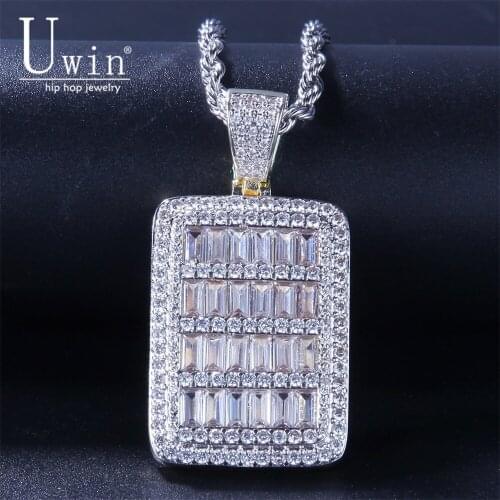 Uwin Square Military Card Pendant AAA Cubic Zircon Bling Iced Out Gold Color Mens Hip Hop Jewelry For Gift